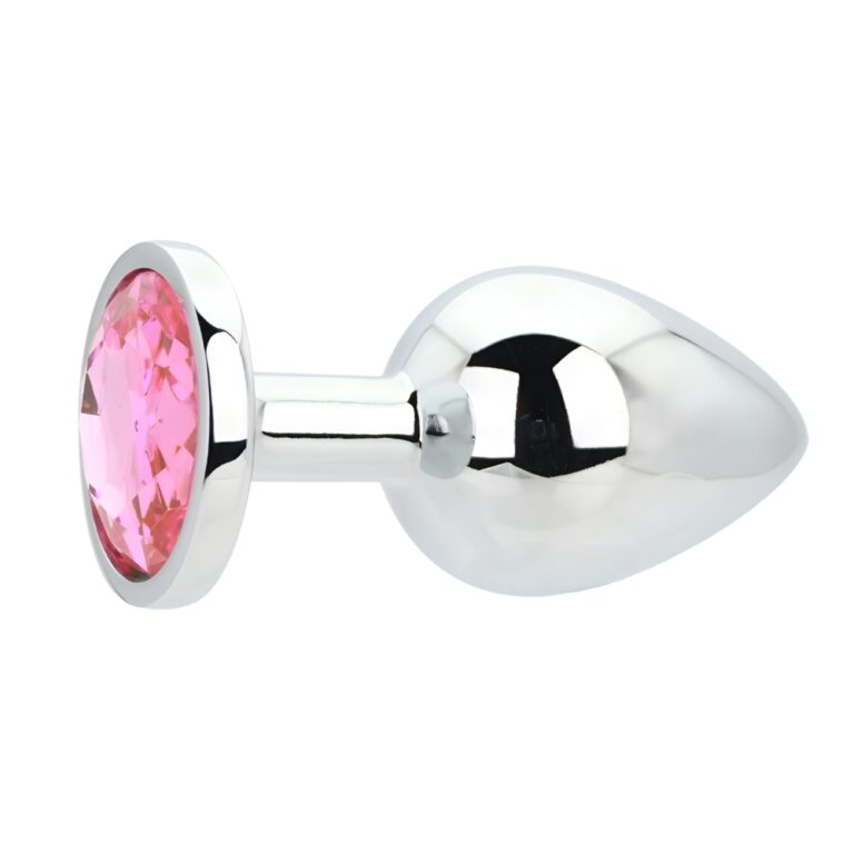 Silver Metal Butt Plug Large Pink Stone