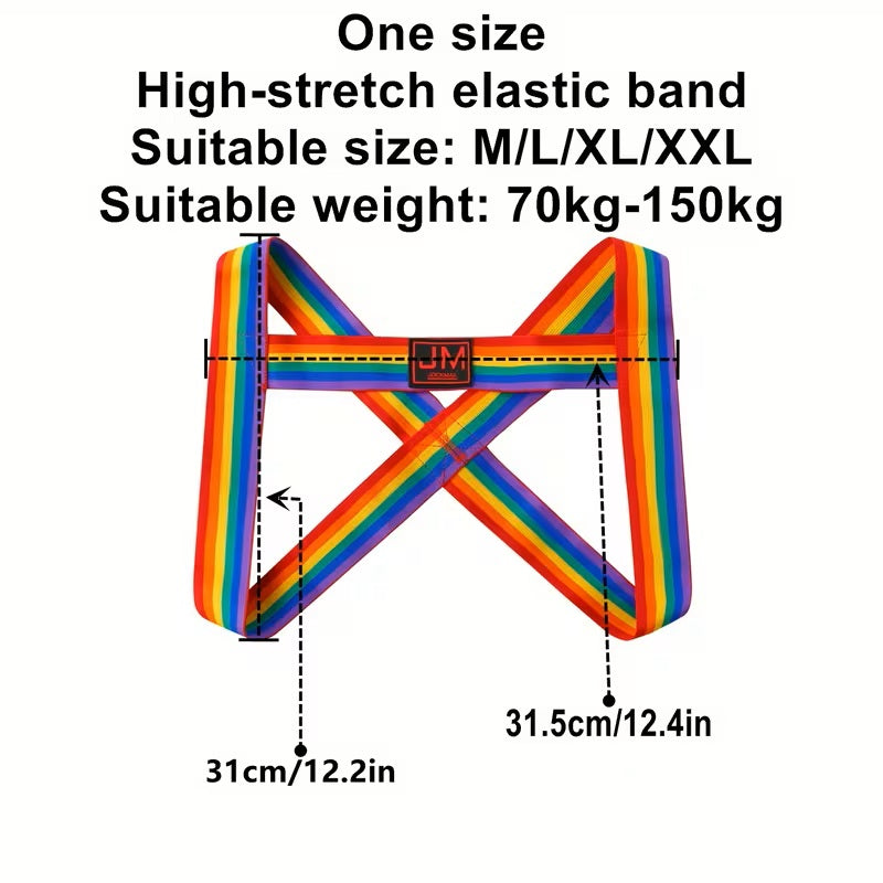 Rainbow Striped Elastic Chest Harness Suitable for M/L/XL/XXL
