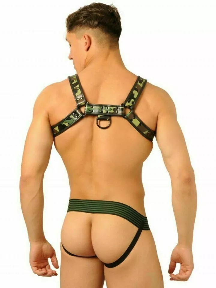Leather Harness and Leather Jock - Camo - IN LARGE