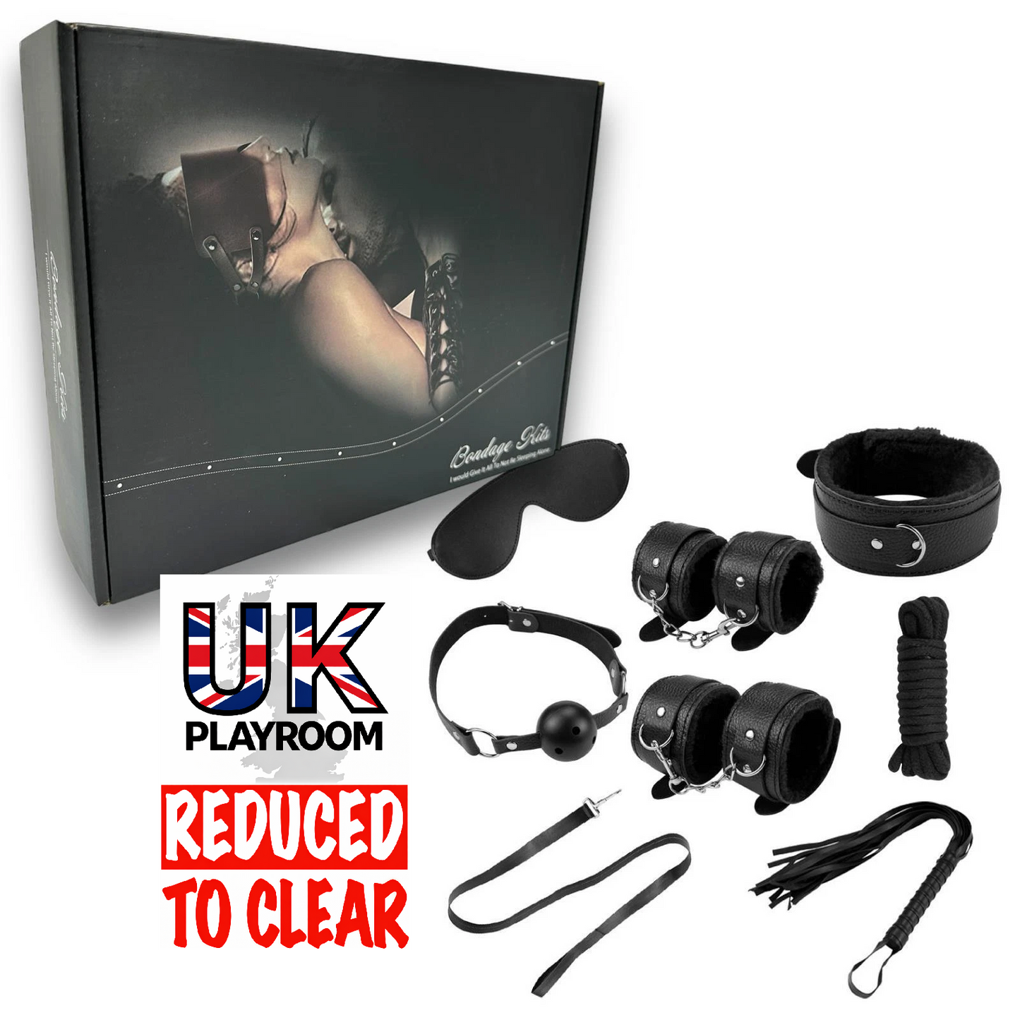 Starter Bondage Set with Fluff - BDSM Gift Box 8pc - Faux Leather - IN THE SALE