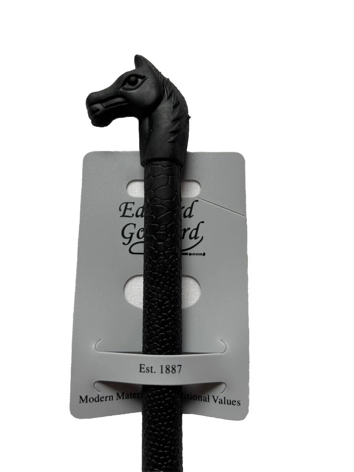 Horse Riding Whip Edward Goddard Training Crop 65cm Black With Horse Head Handle