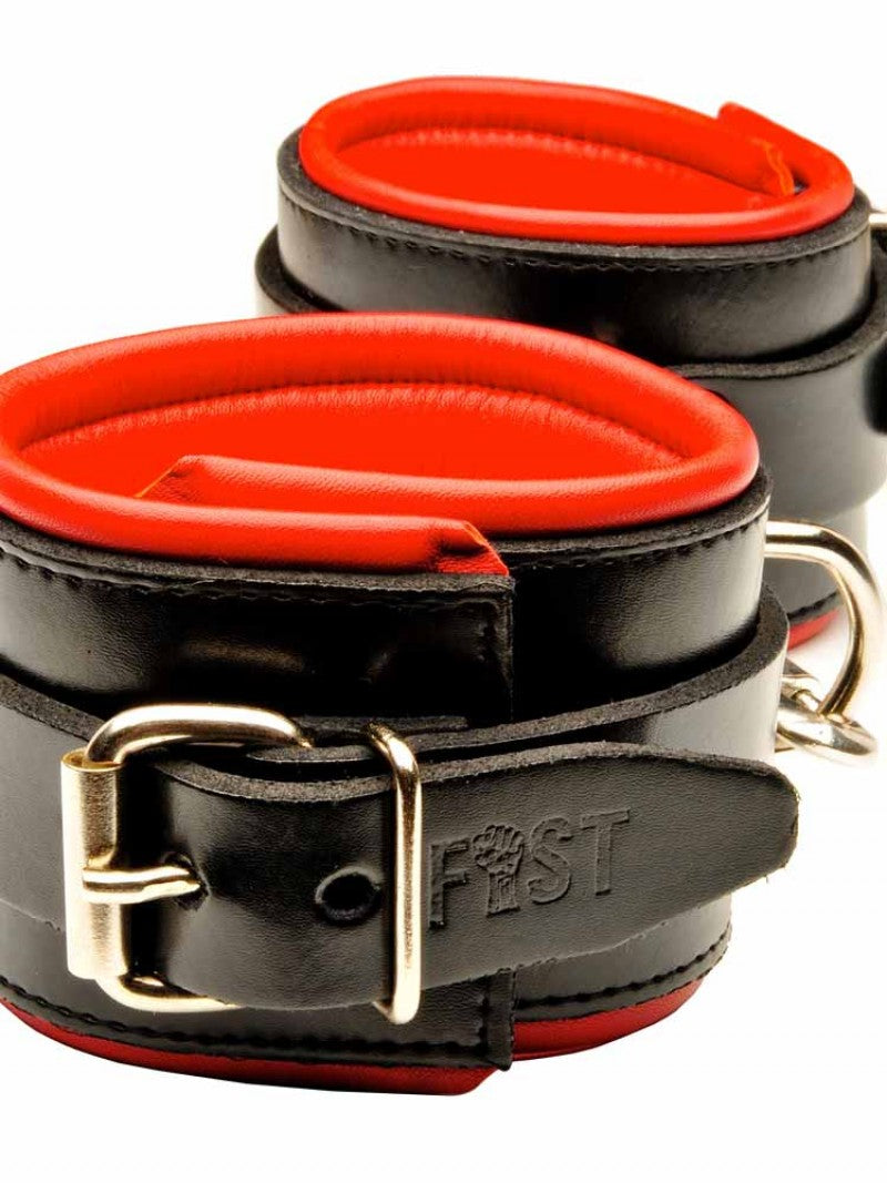 Leather Ankle Cuffs - Black/Red