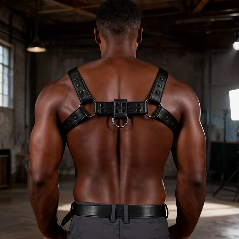 Men's Black Faux Leather Chest Harness