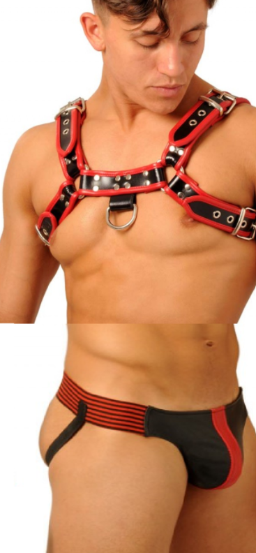 Red Harness, Jock, Socks, Cock Ring Large