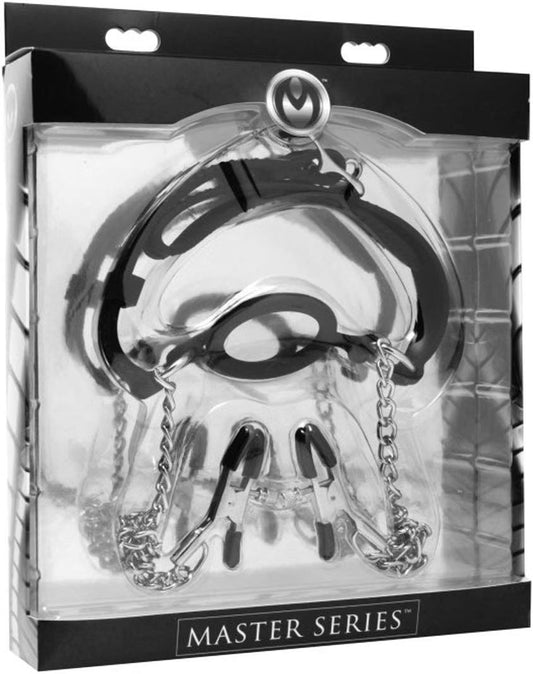 Master Series Mutiny Silicone O-Ring Gag with Nipple Clamps