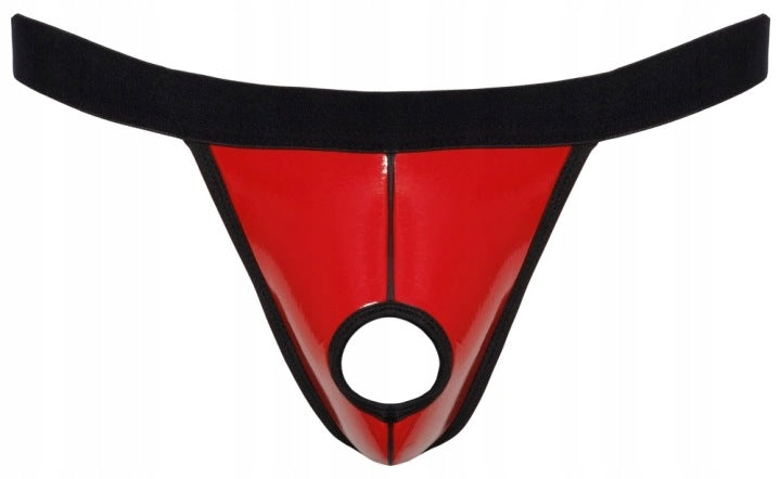Svenjoyment Men's red thong L/XL with a hole, shiny, elastic