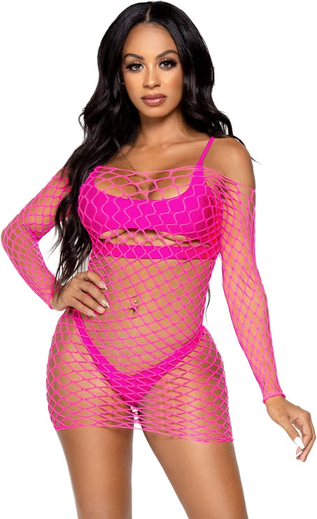 Leg Avenue womens Supreme Fence Net Long Sleeved Mini Dress - One Size
