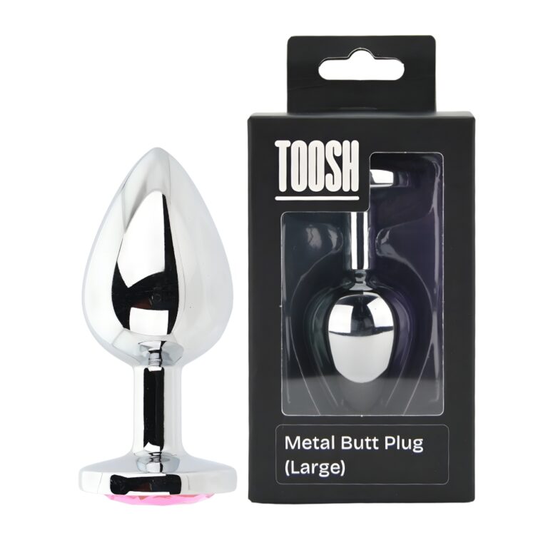Silver Metal Butt Plug Large Pink Stone