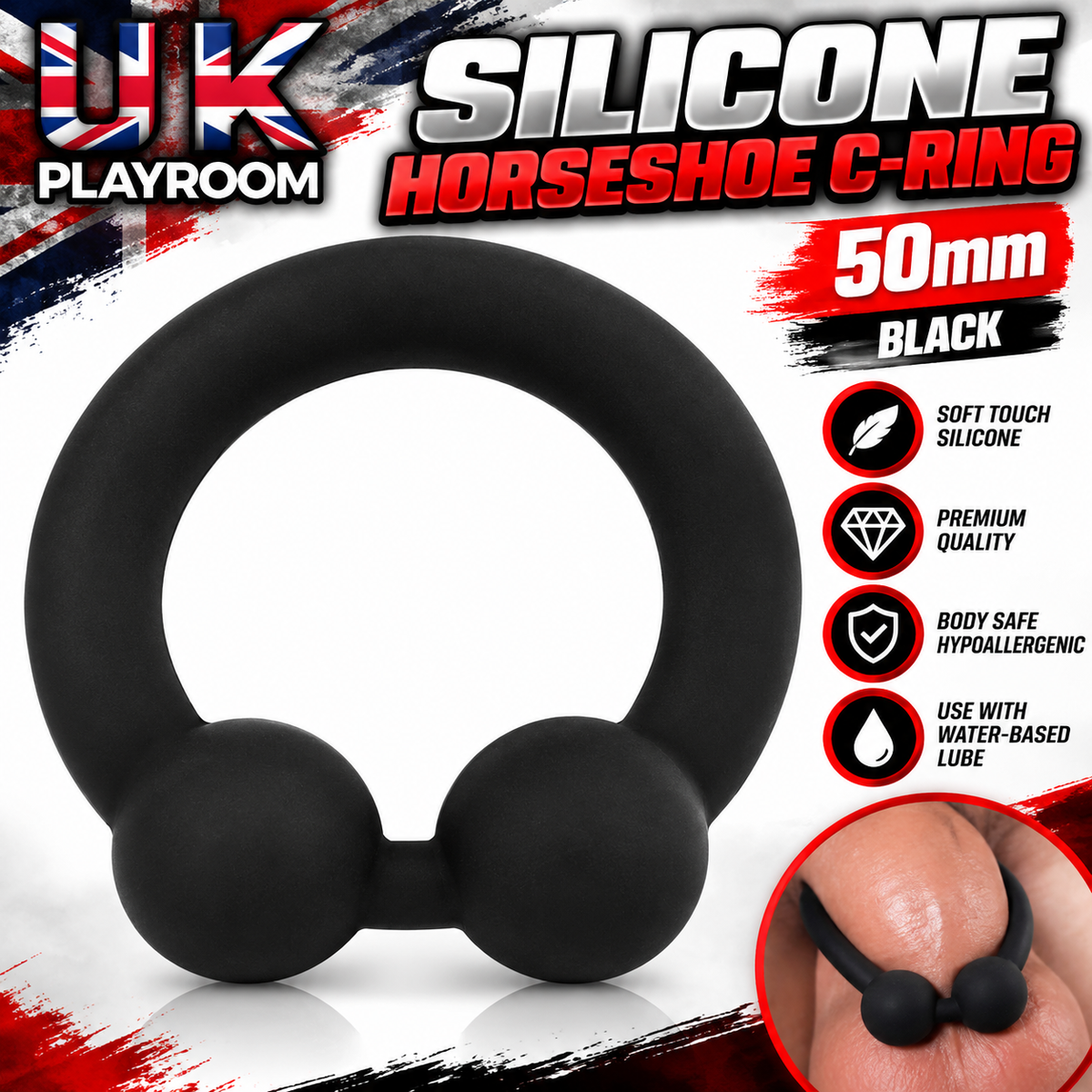 Silicone Horseshoe C-Ring – Black 50mm