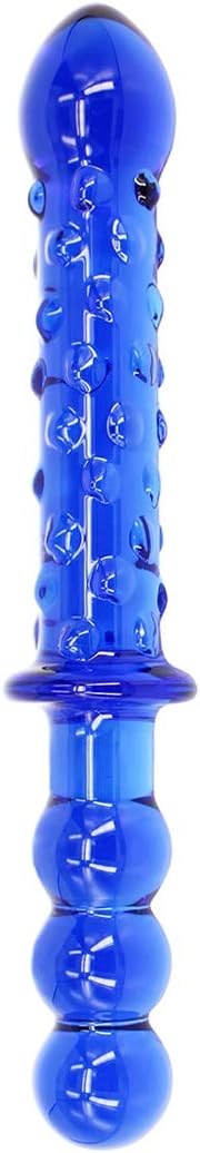 9 Inches Double Head Glass Dildo Anal Butt Plug, Blue