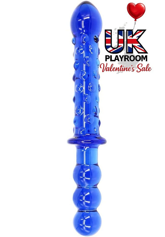 9 Inches Double Head Glass Dildo Anal Butt Plug, Blue