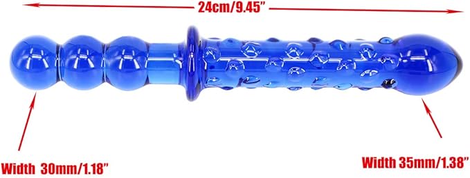 9 Inches Double Head Glass Dildo Anal Butt Plug, Blue