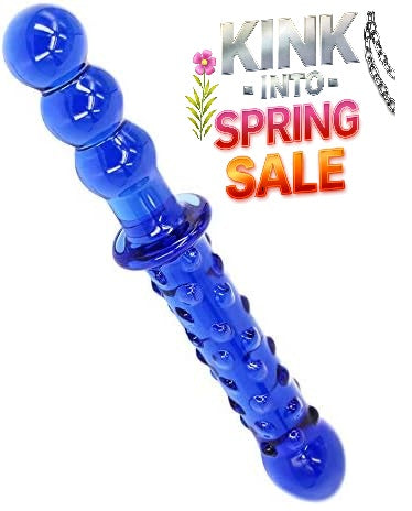 9 Inches Double Head Glass Dildo Anal Butt Plug, Blue