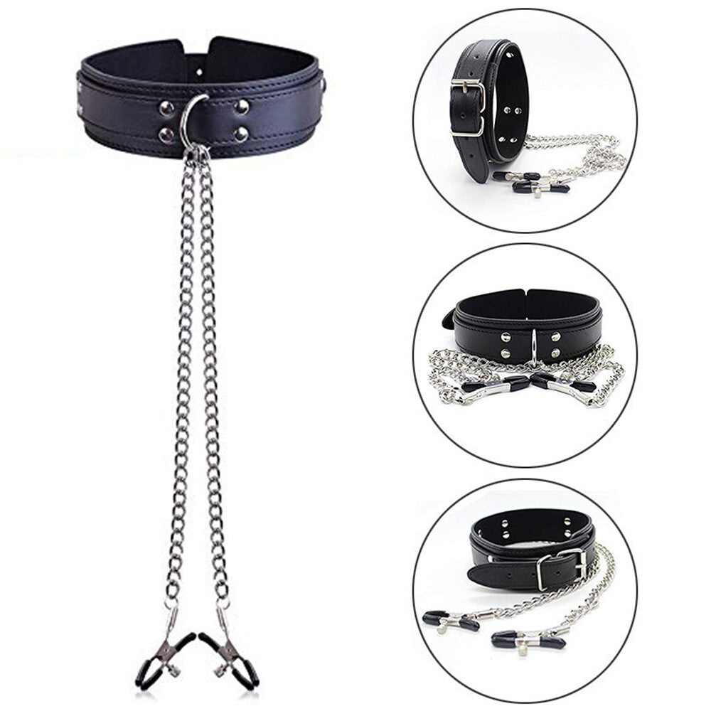 Choker Collar With Nipple Clamps - Collar Size 50cms (19.5")