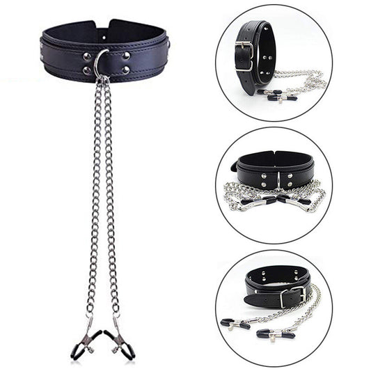 Choker Collar With Nipple Clamps - Collar Size 50cms (19.5")