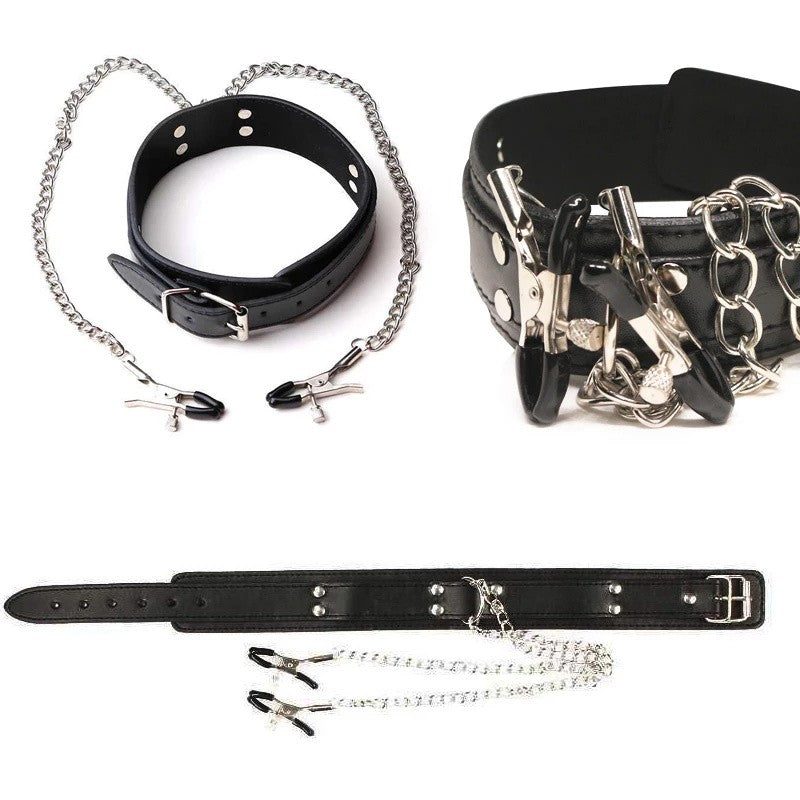 Choker Collar With Nipple Clamps - Collar Size 50cms (19.5")