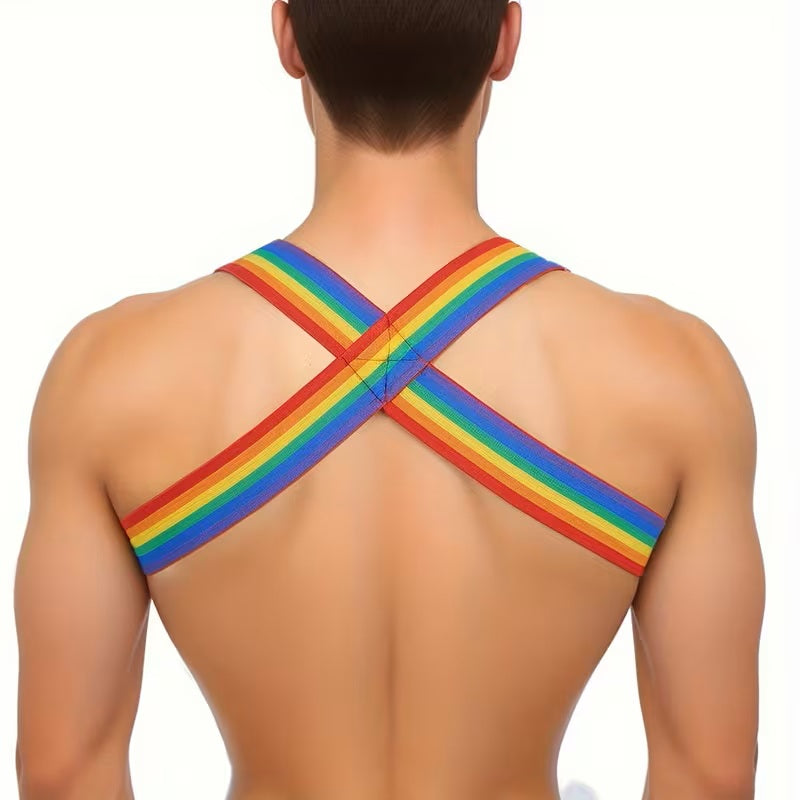 Rainbow Striped Elastic Chest Harness Suitable for M/L/XL/XXL