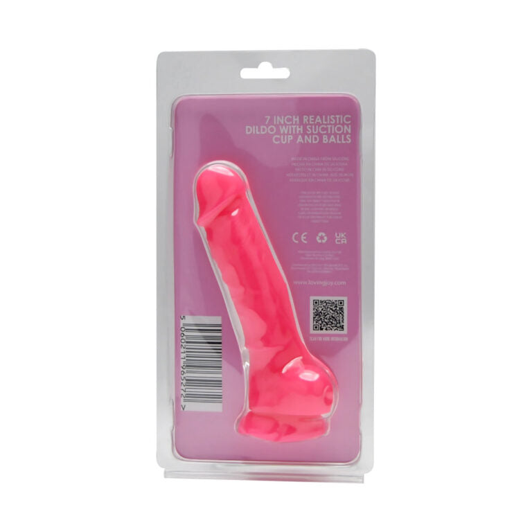 7 Inch Realistic Silicone Dildo with Suction Cup and Balls Pink