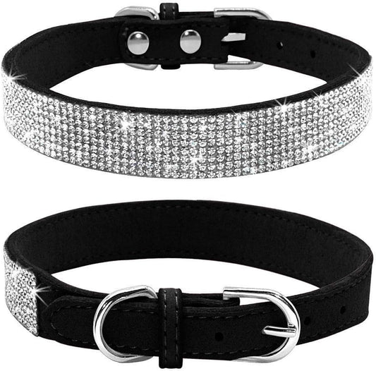 Rhinestone Collar - Sparkling Soft Suede Leather