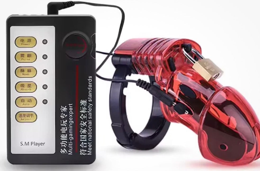 Cage Male E-Stim Shock Chastity Cage Device – Adjustable Cage with Padlock