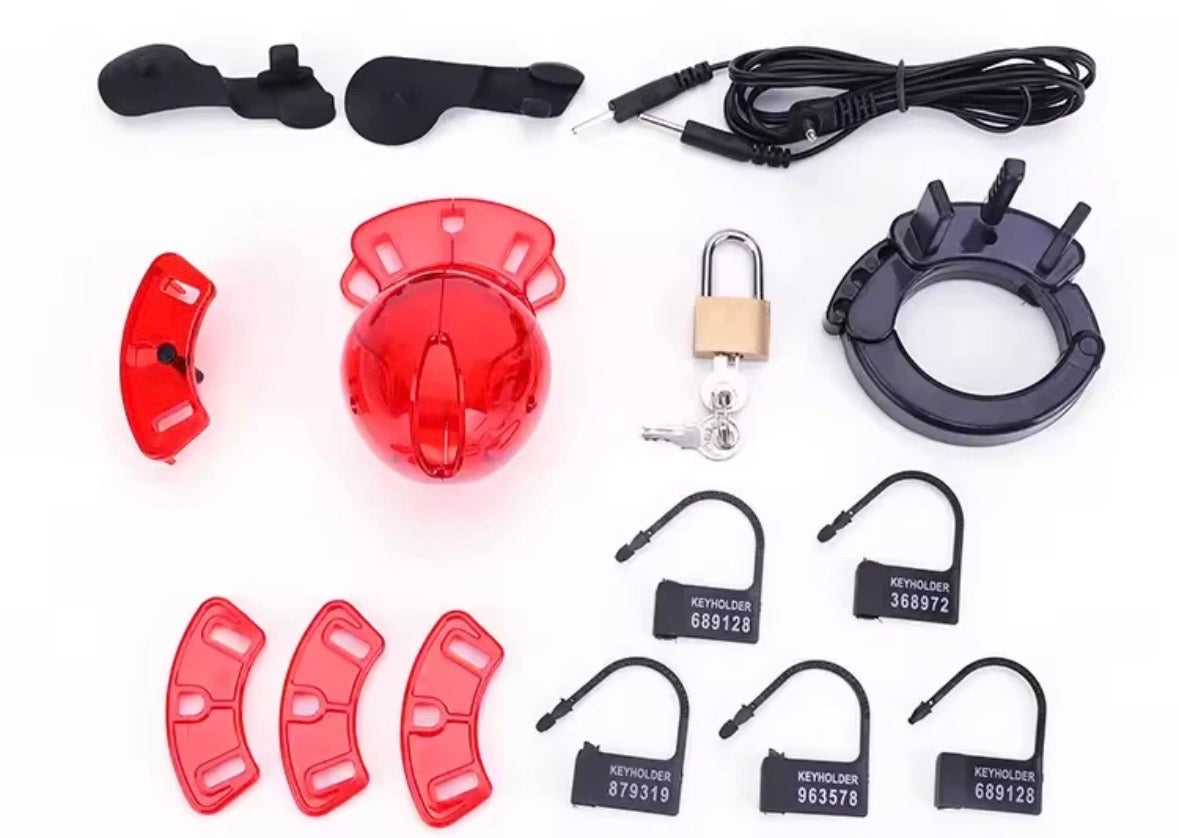 Cage Male E-Stim Shock Chastity Cage Device – Adjustable Cage with Padlock