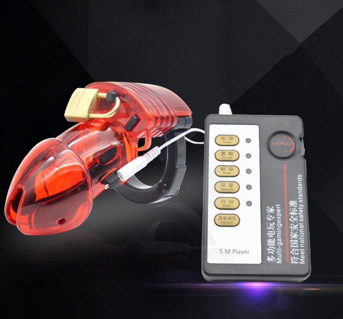 Cage Male E-Stim Shock Chastity Cage Device – Adjustable Cage with Padlock