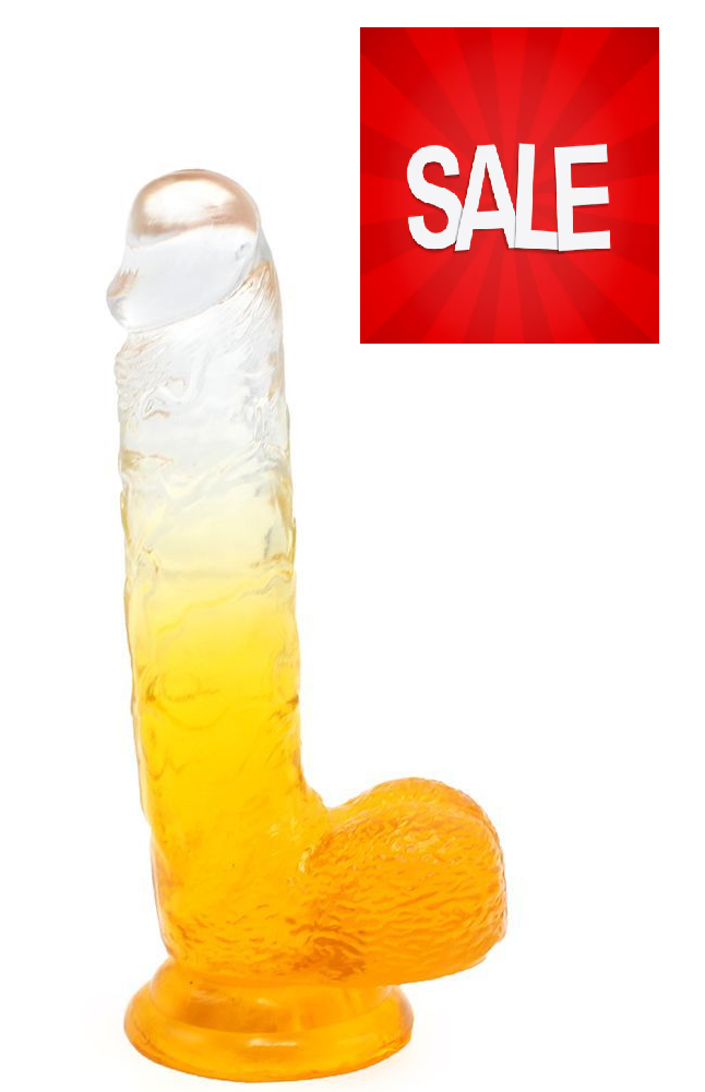 8" Realistic Texture Dildo Suction Cup Transparent Gradient In Orange IN THE SALE