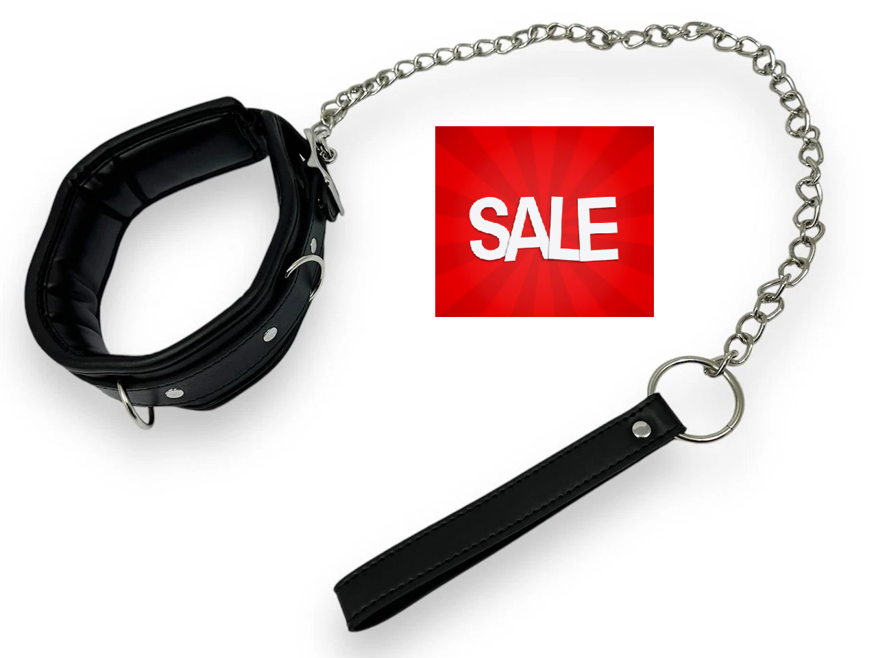 Padded BDSM Collar & Leash Set - Bondage Choker for Submissive Play Faux Leather - IN THE SALE