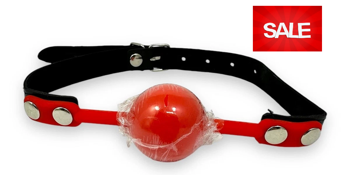 Red Mouth Ball Gag Choker - Faux Leather with Solid Silicone Ball BDSM - IN THE SALE