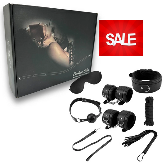 Starter Bondage Set with Fluff - BDSM Gift Box 8pc - Faux Leather - IN THE SALE