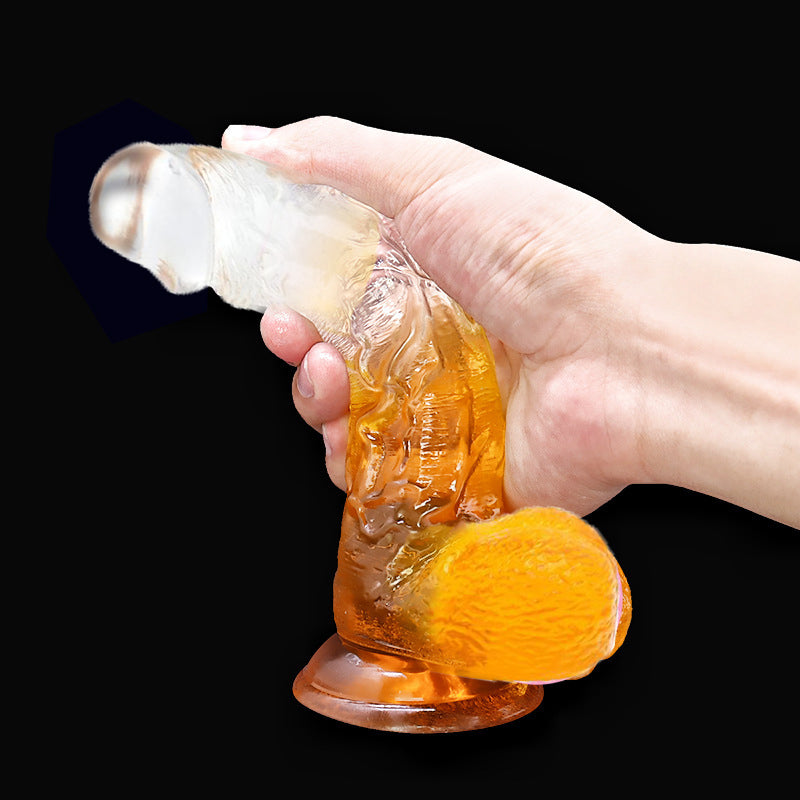 8" Realistic Texture Dildo Suction Cup Transparent Gradient In Orange IN THE SALE