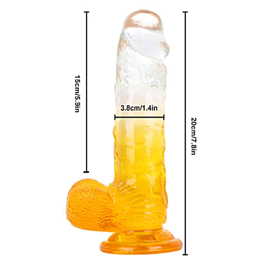 8" Realistic Texture Dildo Suction Cup Transparent Gradient In Orange IN THE SALE
