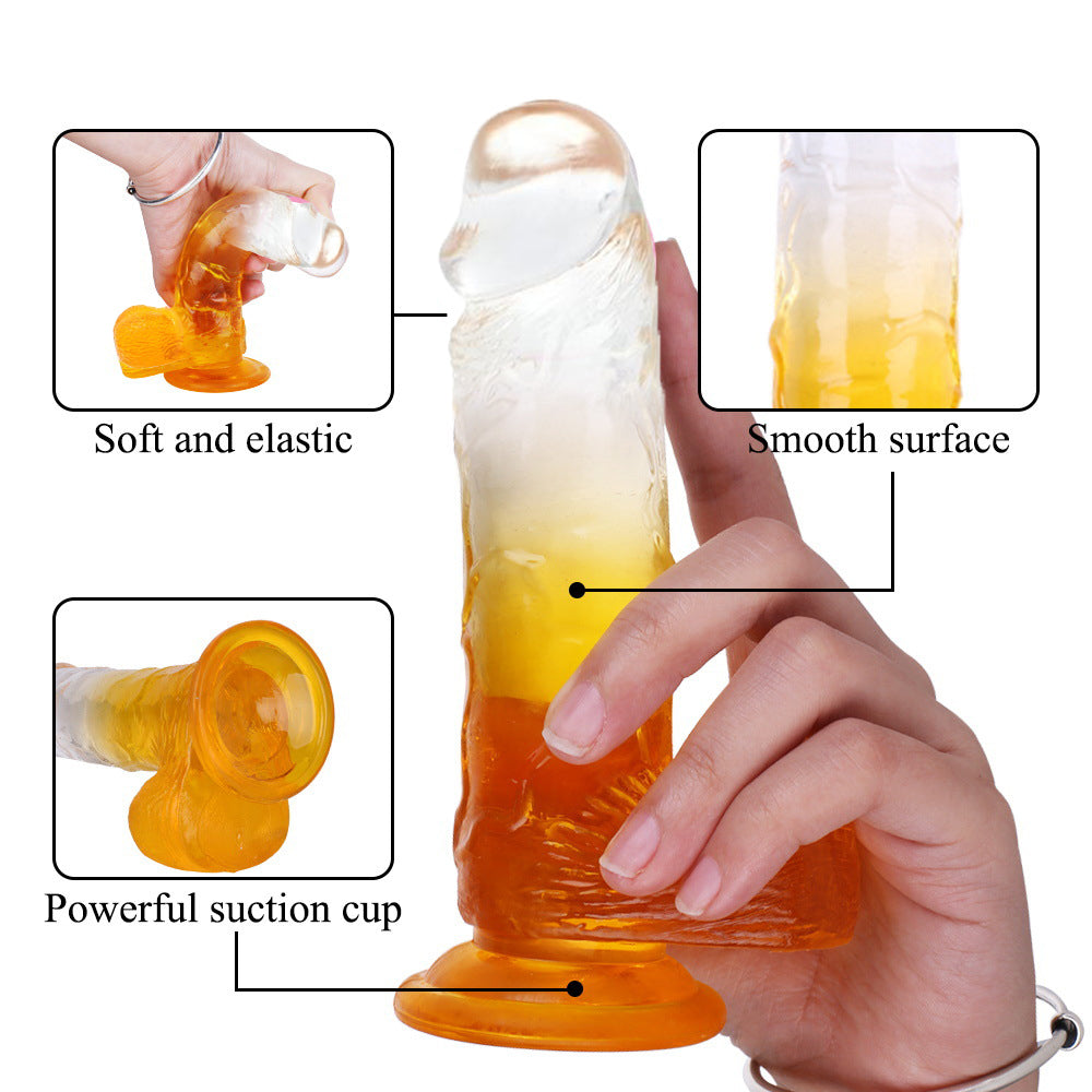 8" Realistic Texture Dildo Suction Cup Transparent Gradient In Orange IN THE SALE