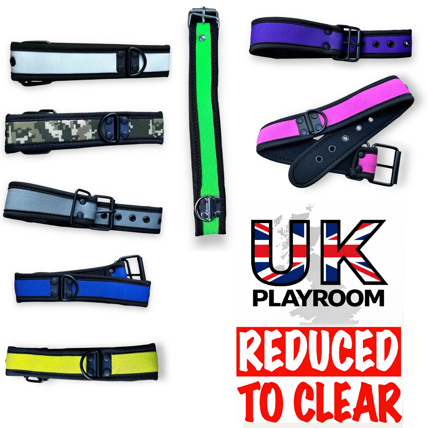 Bondage BDSM Role Play Neoprene Dog Collar with Buckles and D Loop - Various Colours IN THE SALE