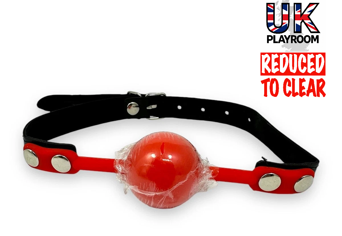 Red Mouth Ball Gag Choker - Faux Leather with Solid Silicone Ball BDSM - IN THE SALE