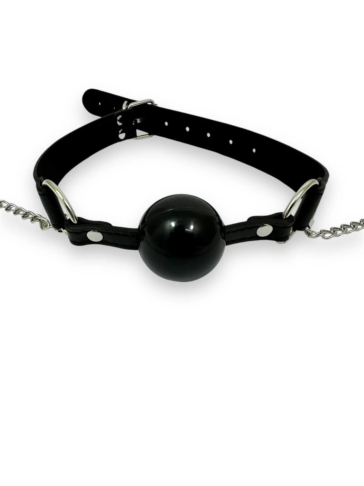 Mouth Ball Gag Choker with Nipple Clamps and Chain - Black Silicone Bondage- IN THE SALE