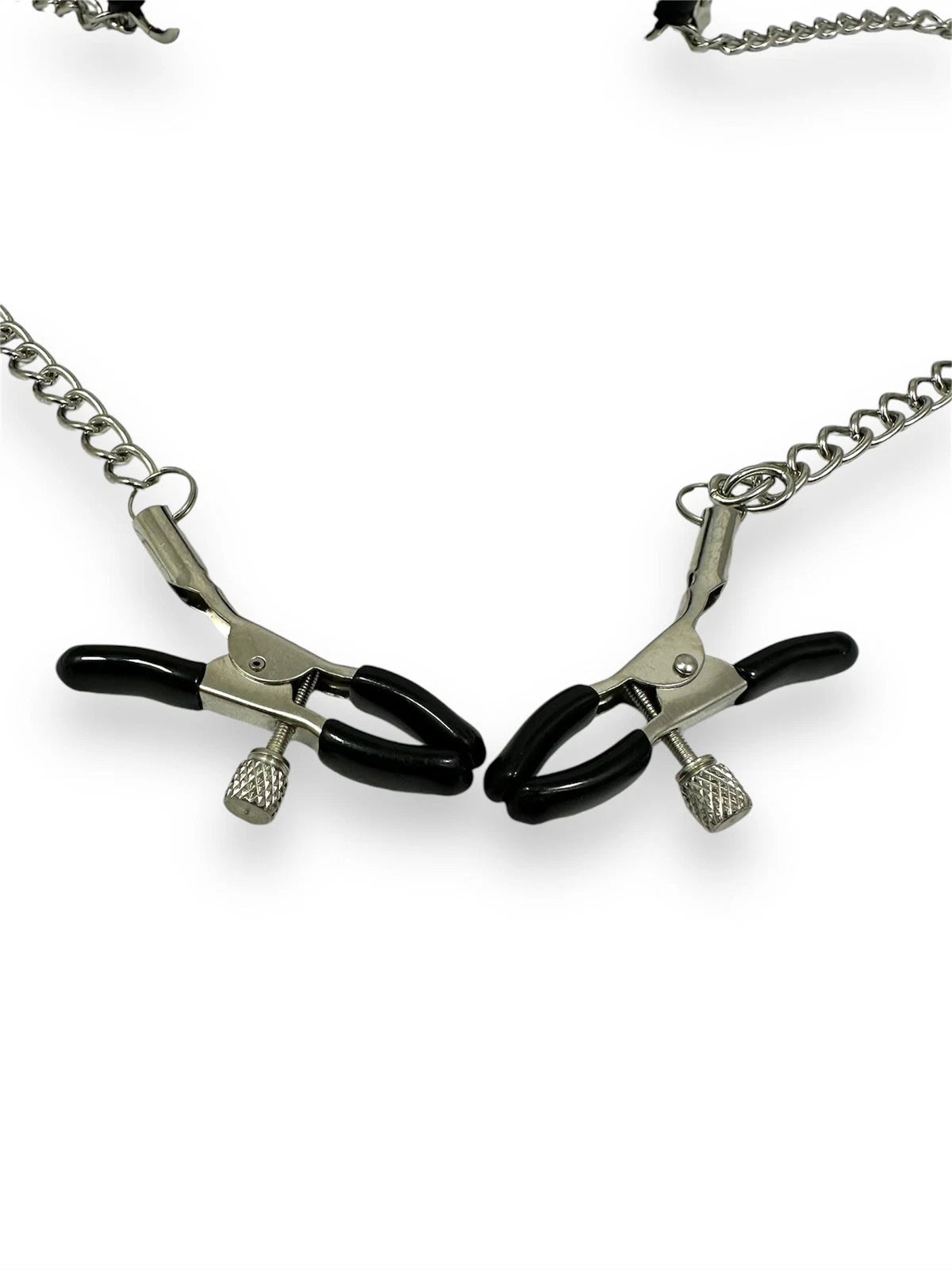 Mouth Ball Gag Choker with Nipple Clamps and Chain - Black Silicone Bondage- IN THE SALE