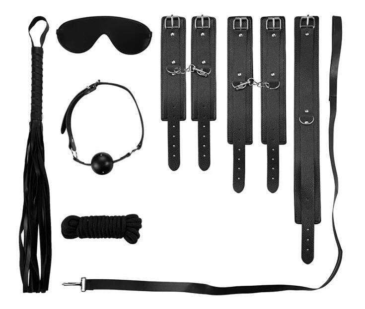 Starter Bondage Set with Fluff - BDSM Gift Box 8pc - Faux Leather - IN THE SALE