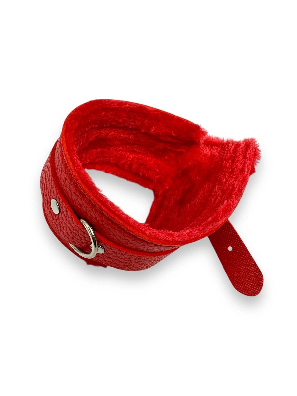Luxury Red Fur-Lined Faux Leather Hand & Ankle Cuffs