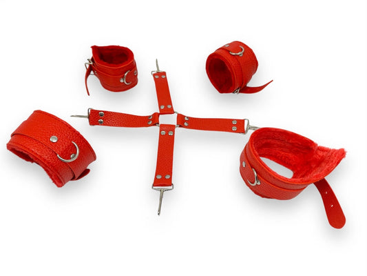 Luxury Red Fur-Lined Faux Leather Hand & Ankle Cuffs