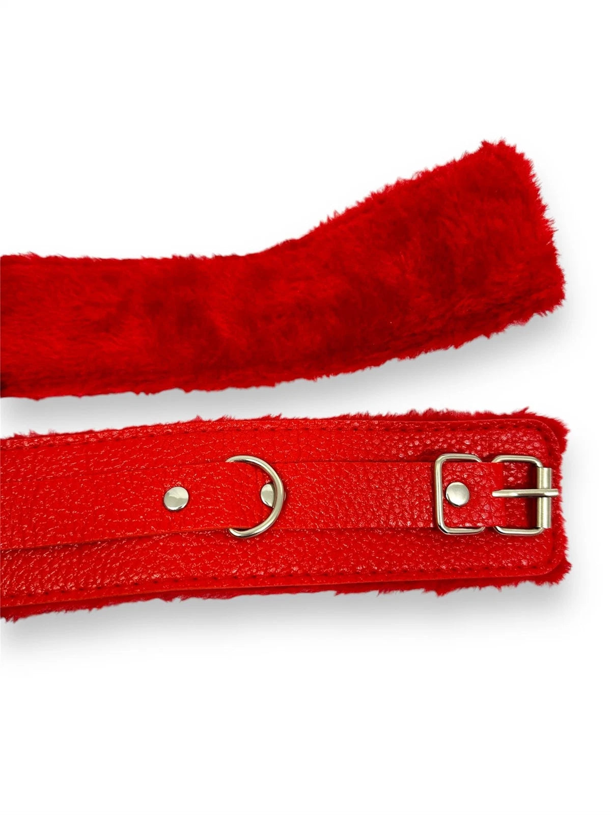 Luxury Red Fur-Lined Faux Leather Hand & Ankle Cuffs