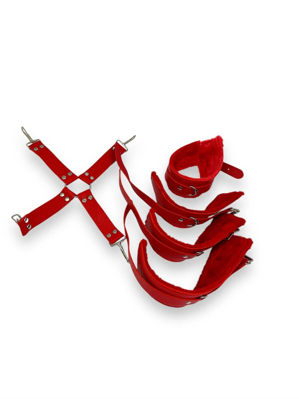 Luxury Red Fur-Lined Faux Leather Hand & Ankle Cuffs