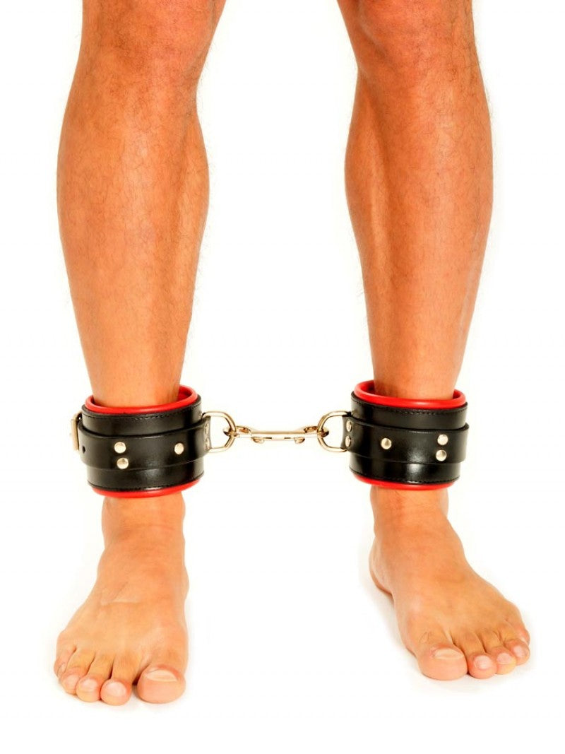 Leather Ankle Cuffs -  Black/Red