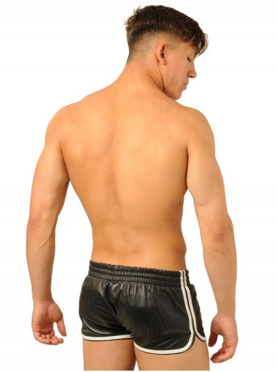 Leather Shorts - Black - White (finest quality leather)