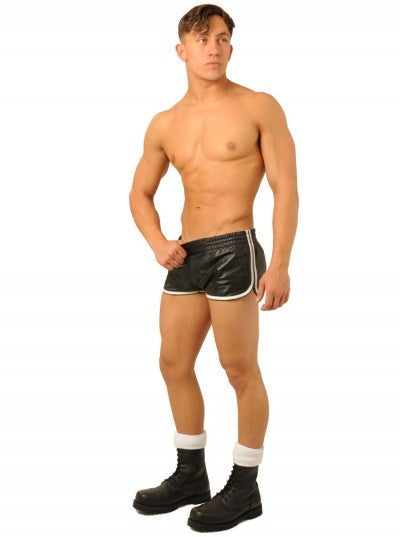 Leather Shorts - Black - White (finest quality leather)