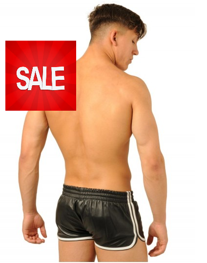 Leather Shorts - Black - White (finest quality leather) SALE