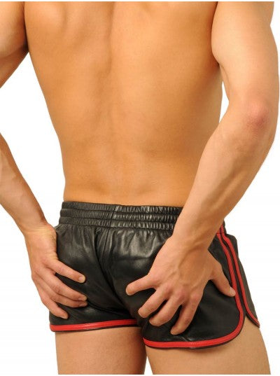 Leather Shorts - Black - Red (finest quality leather)
