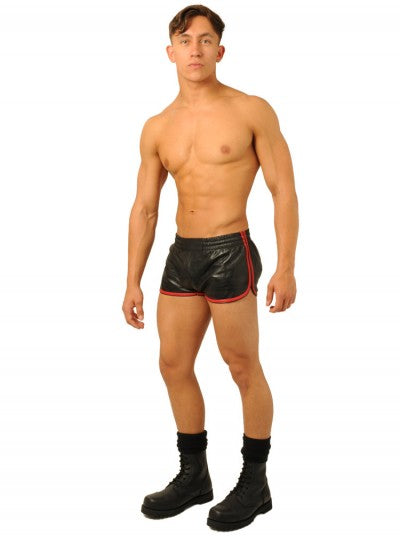 Leather Shorts - Black - Red (finest quality leather)