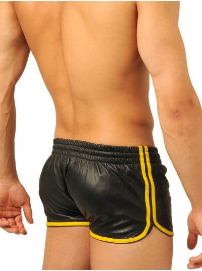 Leather Shorts - Black - Yellow (finest quality leather)