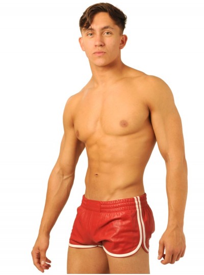 Leather Shorts - Red - White (finest quality leather)